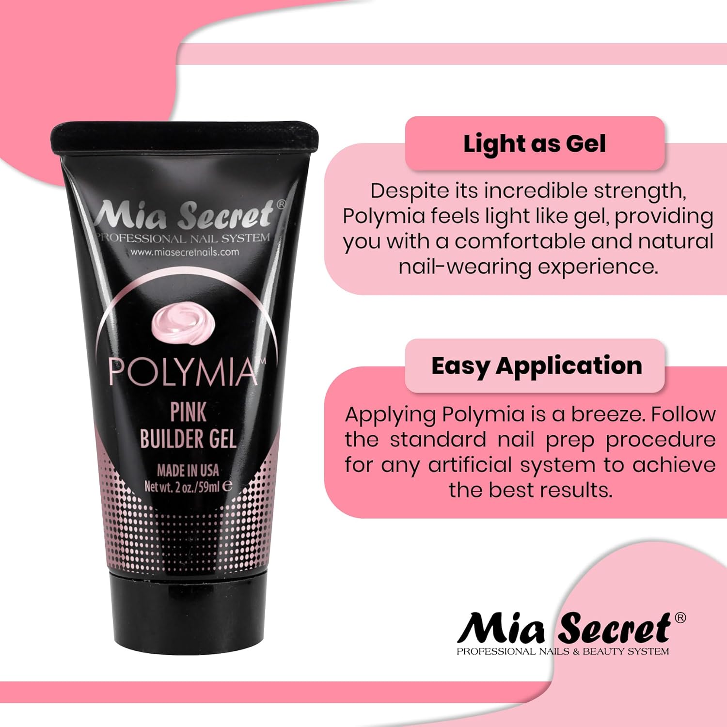 Mia Secret – Constructor de uñas de gel POLYMIA de 2 onzas – LED UV – Gel constructor (rosa verdadero)
