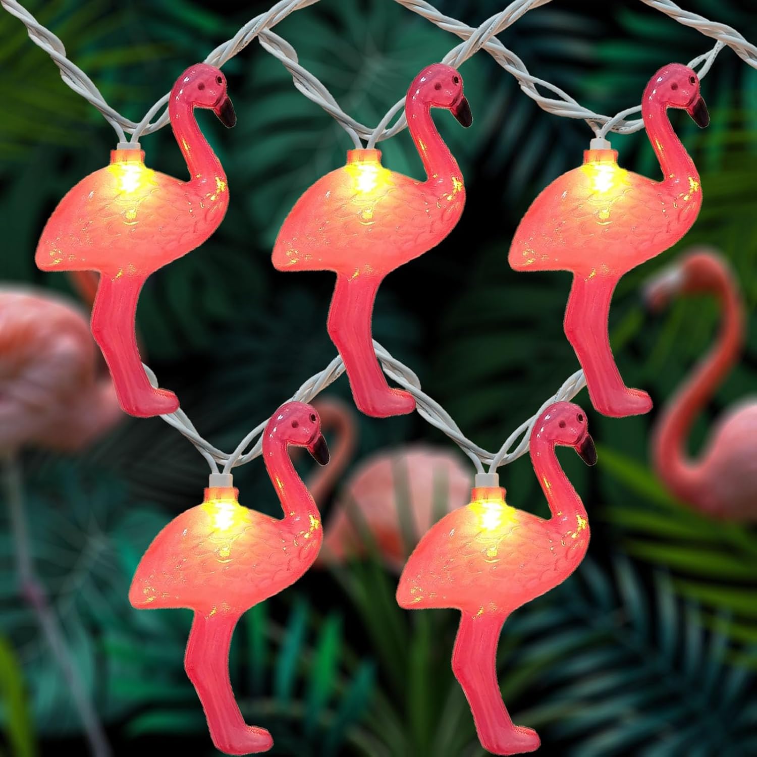 Guirnalda de luces de flamenco rosa con 10 luces de flamenco rosa, luces decorativas temáticas de verano para campamento, tienda de campaña, boda,