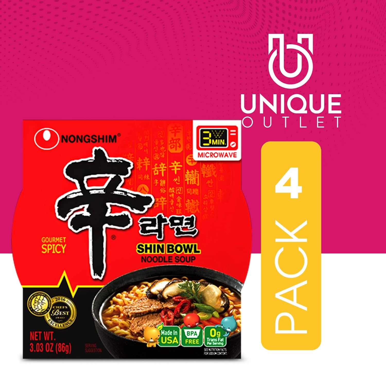 Nongshim Unique Outlet – Paquete de 24 cuencos para sopa Ramyun Ramen de sabores surtidos, 3.03 onzas