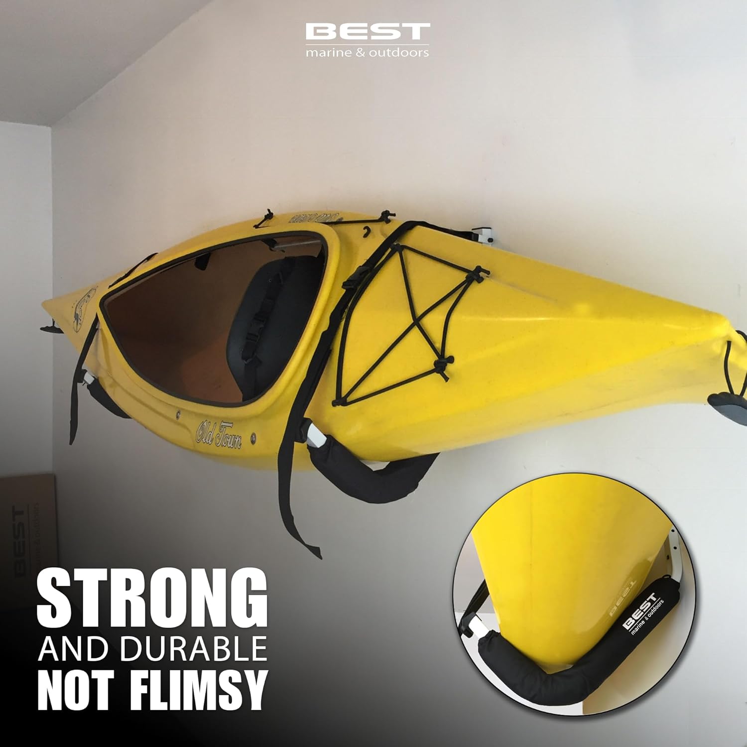 Best Marine and Outdoors Estante de almacenamiento para kayak, 2 estantes de montaje en pared premium para kayaks y tablas de remo de SUP, capacidad