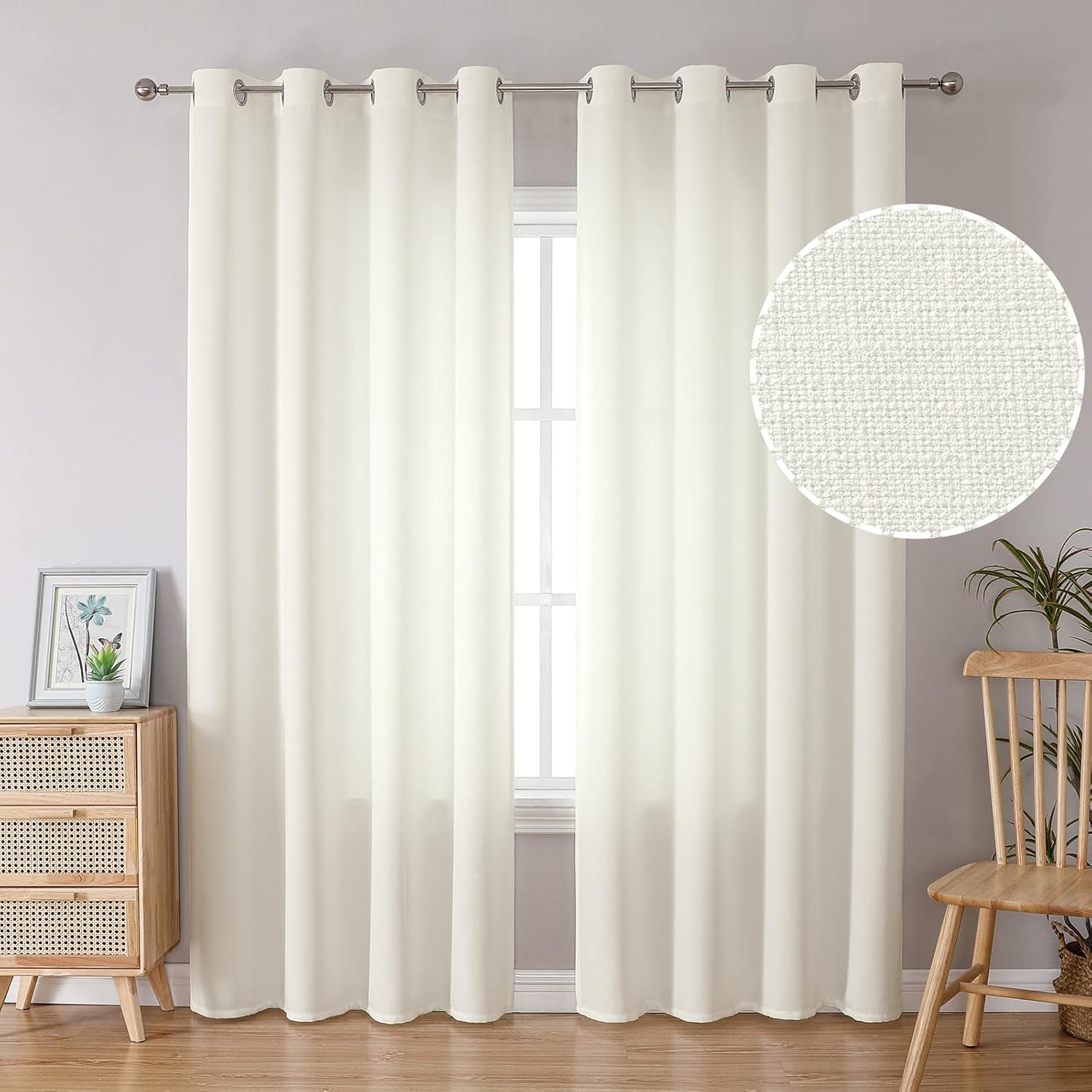BGment Cortinas de lino sintético de 95 pulgadas de largo, juego de 2 paneles, cortinas largas para sala de estar, cortinas largas de arpillera con