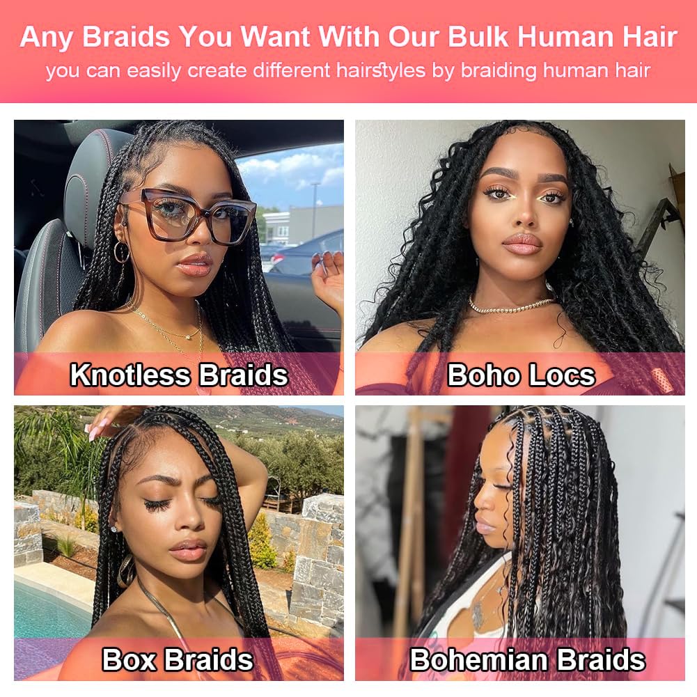 Cabello humano trenzado de 22 pulgadas, cabello humano trenzado húmedo y ondulado, cabello humano para trenzar ondas profundas, extensión de cabello