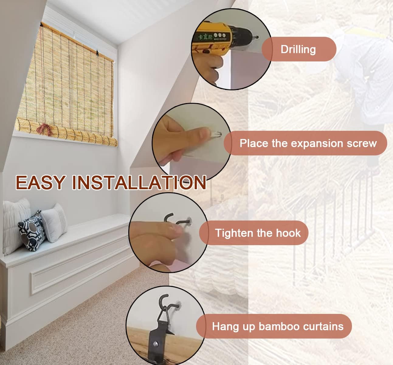 Persianas de bambú para patio al aire libre, persianas enrollables de bambú para ventanas, persianas de bambú exteriores para porche para bloquear