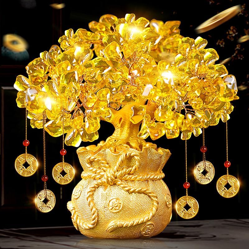 Colgante de árbol de la fortuna de citrino, para gabinete de vino, adornos decorativos de cristal, árbol de dinero, Feng Shui, bonsái para la