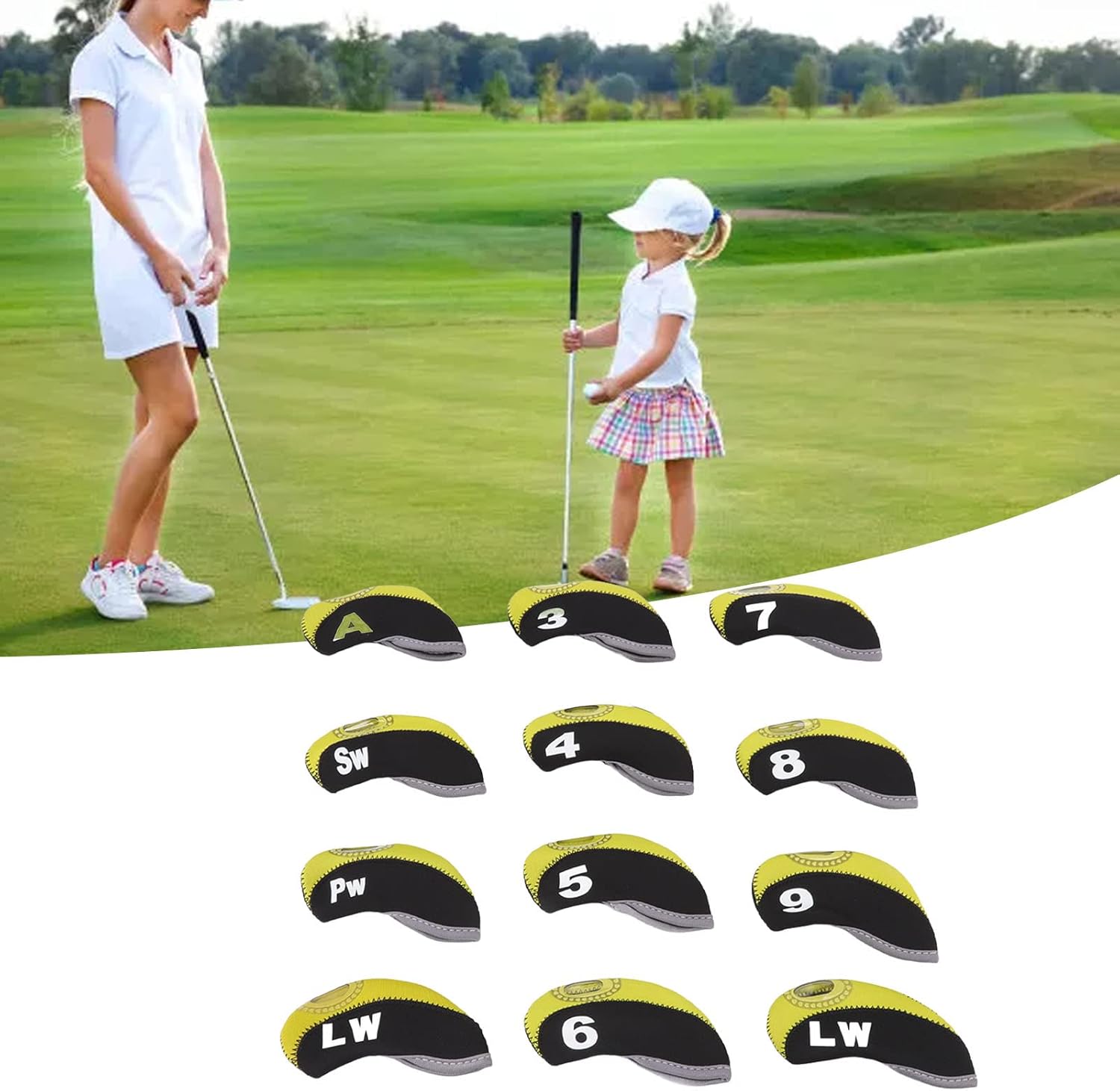 Fundas de cabeza de hierro de golf, 12 piezas de neopreno protector de palos de golf a prueba de arañazos de cuero para palos de golf para todas las