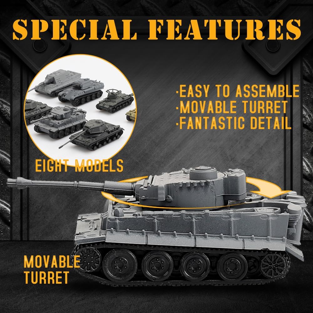 ViiKONDO Kit de modelo de tanque de juguete, vehículo militar escala 1144, 8 piezas de la Segunda Guerra Mundial alemán Tigre Pesado Pantera Mediana