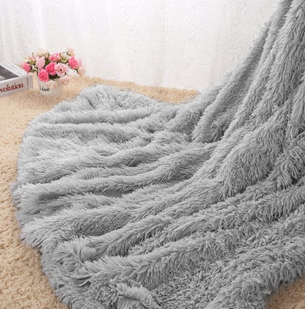 HOMORE Manta suave y mullida de felpa Sherpa acogedora manta de piel sintética para cama, sofá, silla, decorativa, 50 x 60 pulgadas, color gris
