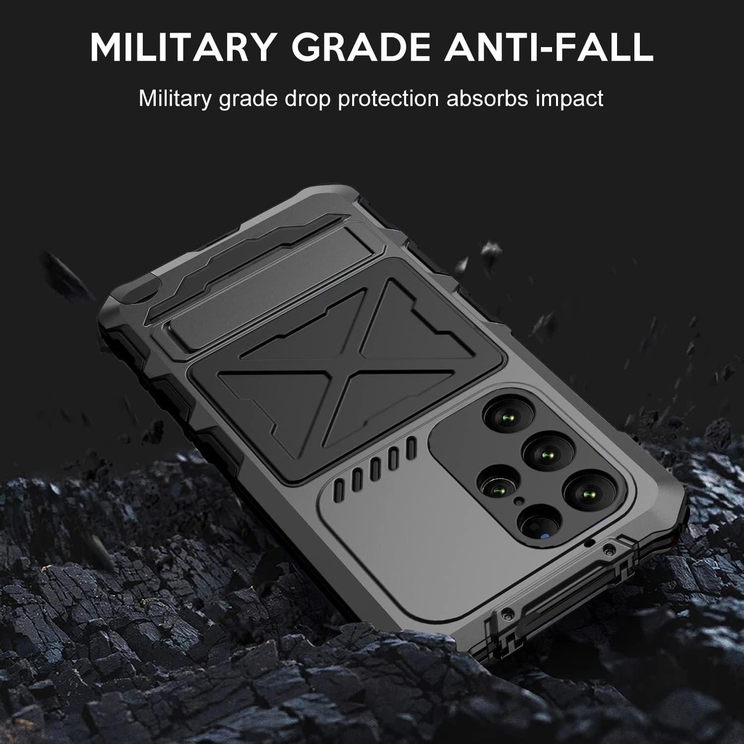Simicoo Funda de silicona resistente para Samsung S23 Ultra Metal Bumper Militar Resistente Armor Defender Samsung S23 Ultra Funda de metal con