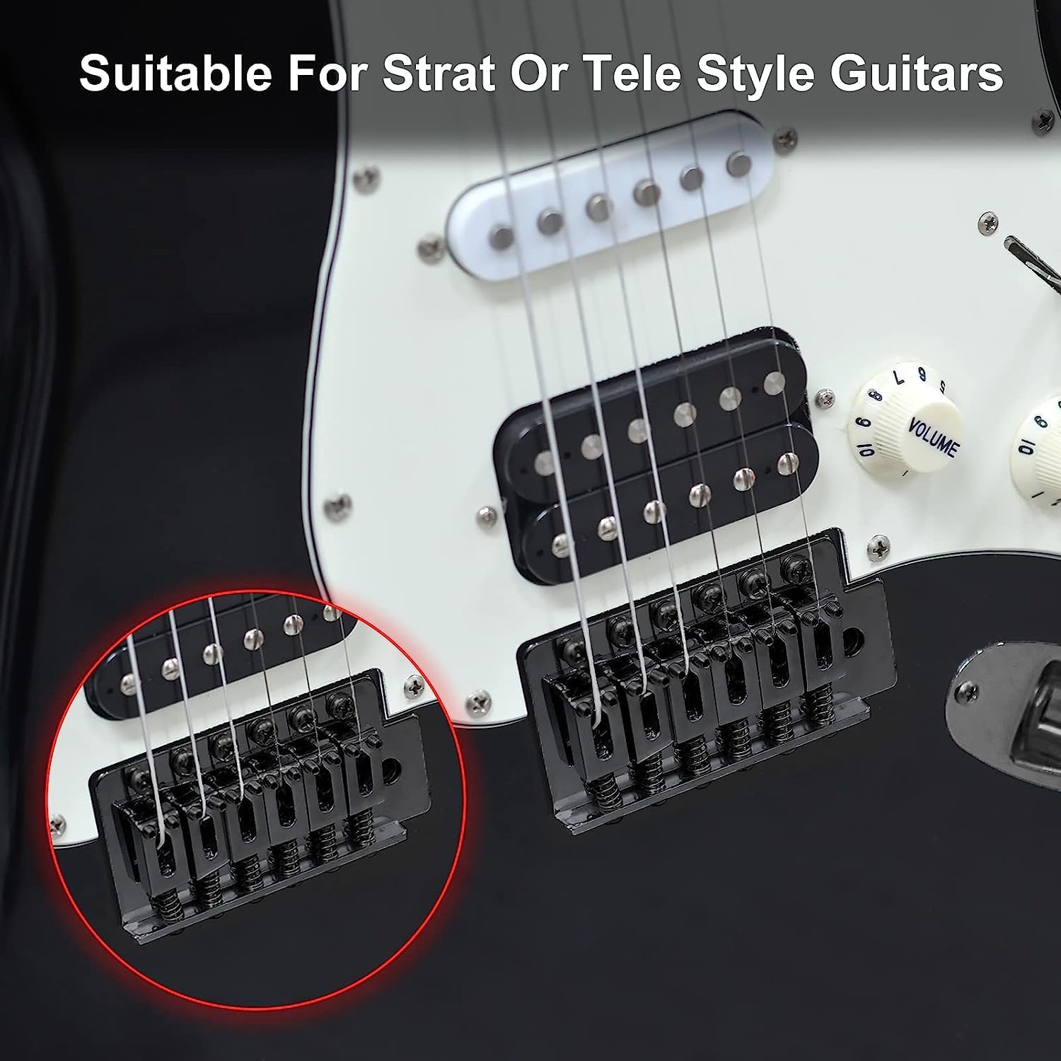 harpfeas Sillas de puente de trémolo de metal de 0.413 in para Fender Stratocaster Strat Telecaster Tele guitarra eléctrica (negro)