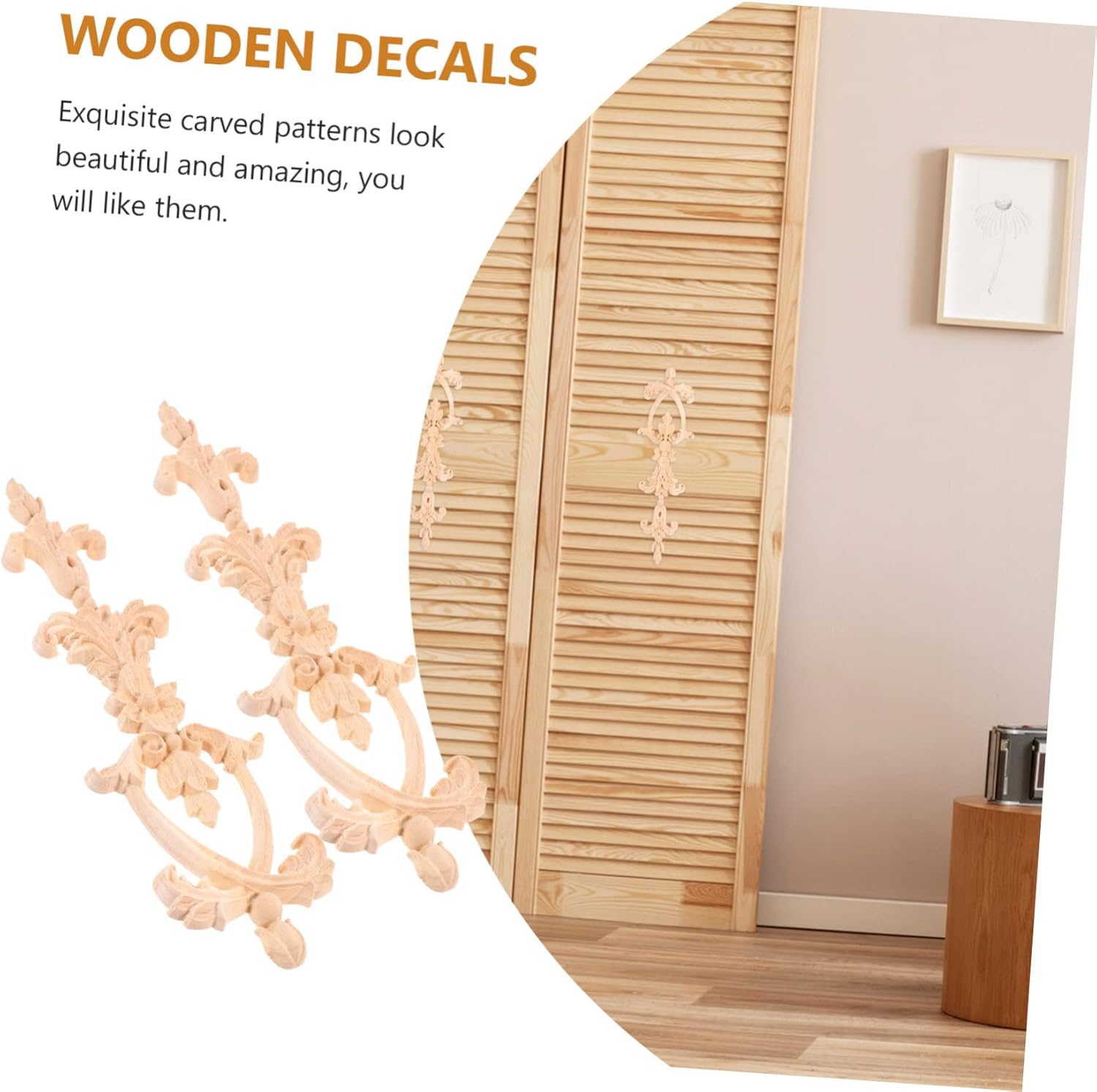 Abaodam 2 unids calcomanías de decoración de gabinete de madera Onlay Applique Armario Floral Onlay Muebles Centro de Apliques Puerta sin pintar