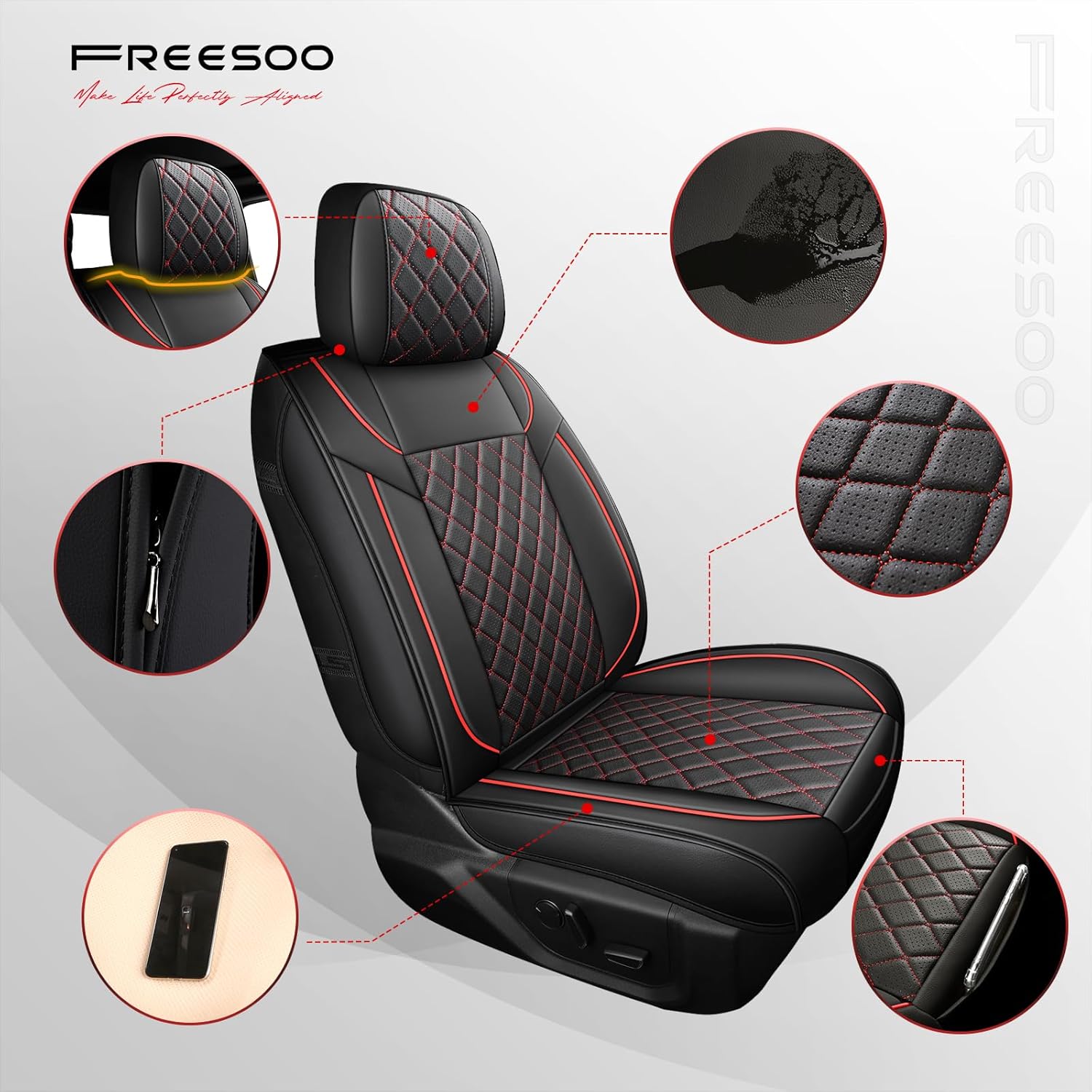 FREESOO Juego completo de fundas de asiento de automóvil para Dodge Ram 2002-2023 1500 2500 3500 Classic Crew Quad Cab Funda de asiento de cuero con