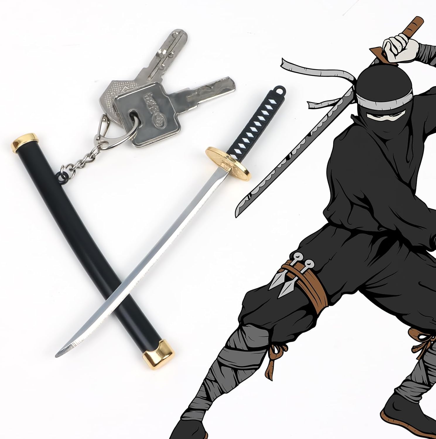 SHARP CASTLE Mini katana japonesa, cuchillo de acero inoxidable ultra afilado de 5.7 pulgadas con vaina, llavero Katana de anime, cortador de