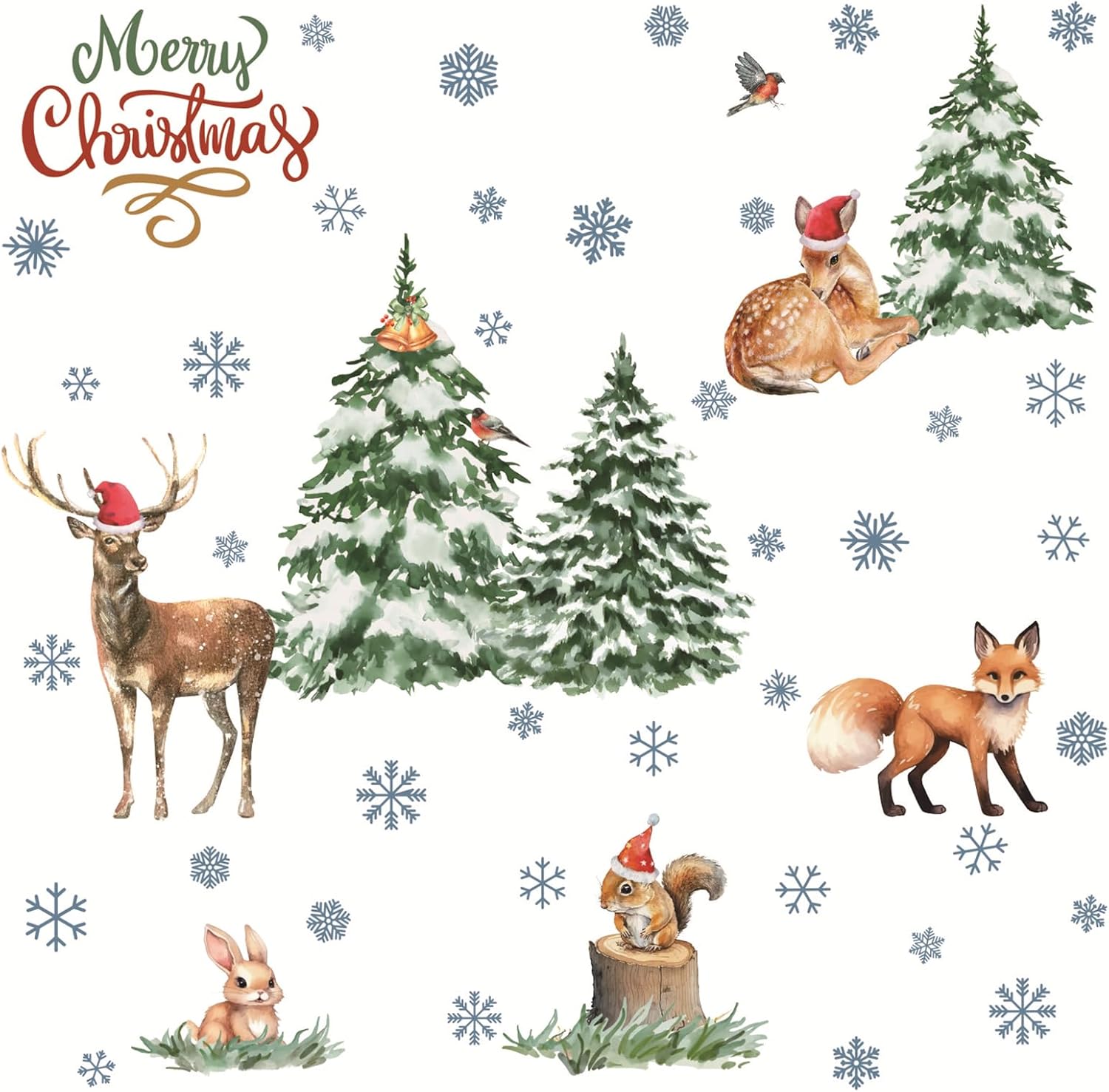 Calcomanías de pared para árbol de Navidad, árbol de Navidad, copo de nieve, alce, decoración de pared, arte de decoración de pared, hogar, oficina,