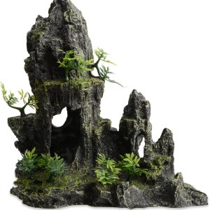 Saim Decoraciones grandes para pecera, adorno de acuario con vista a la montaña con cueva de casa del árbol, cueva rocosa para pecera, cueva Saim Decoraciones grandes para pecera, adorno de acuario con vista a la montaña con cueva de casa del árbol, cueva rocosa para pecera, cueva