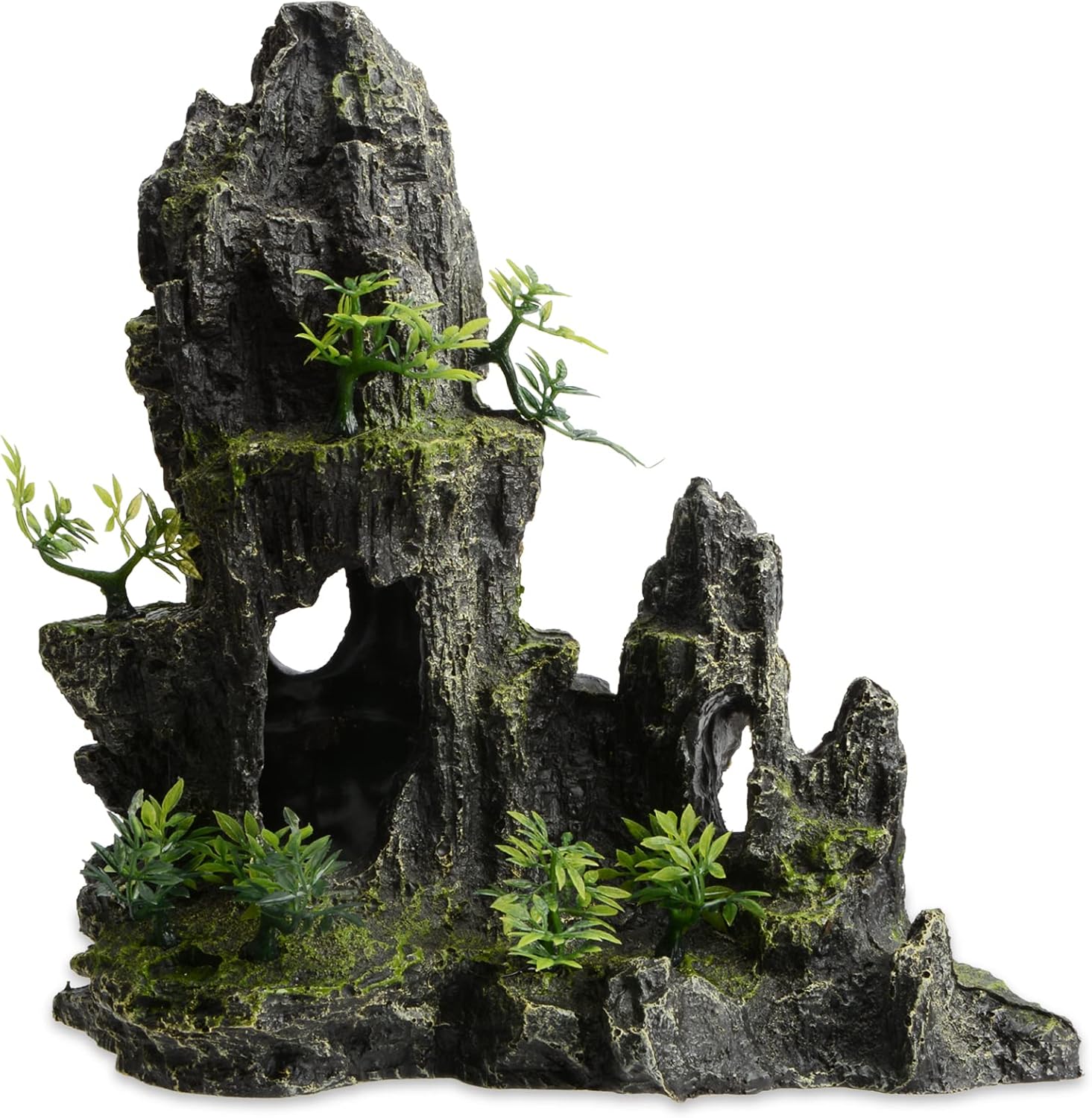 Saim Decoraciones grandes para pecera, adorno de acuario con vista a la montaña con cueva de casa del árbol, cueva rocosa para pecera, cueva