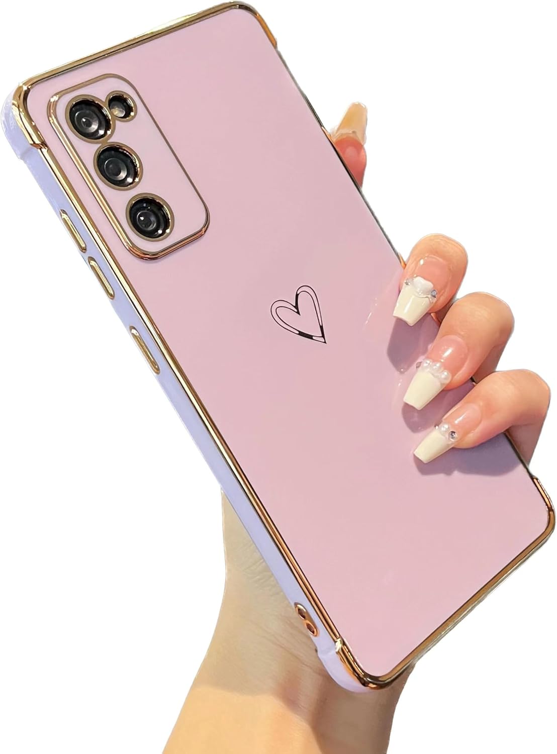 ZTOFERA Funda diseñada para Samsung Galaxy S20 FE 5G, bonito borde chapado con patrón de corazones de amor con protección para lente de cámara, para