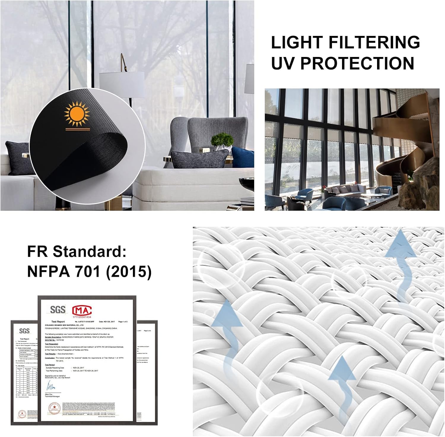 Persilux Persianas solares para ventana, persianas enrollables para filtrar la luz, protección UV ignífuga, control de deslumbramiento, cortinas
