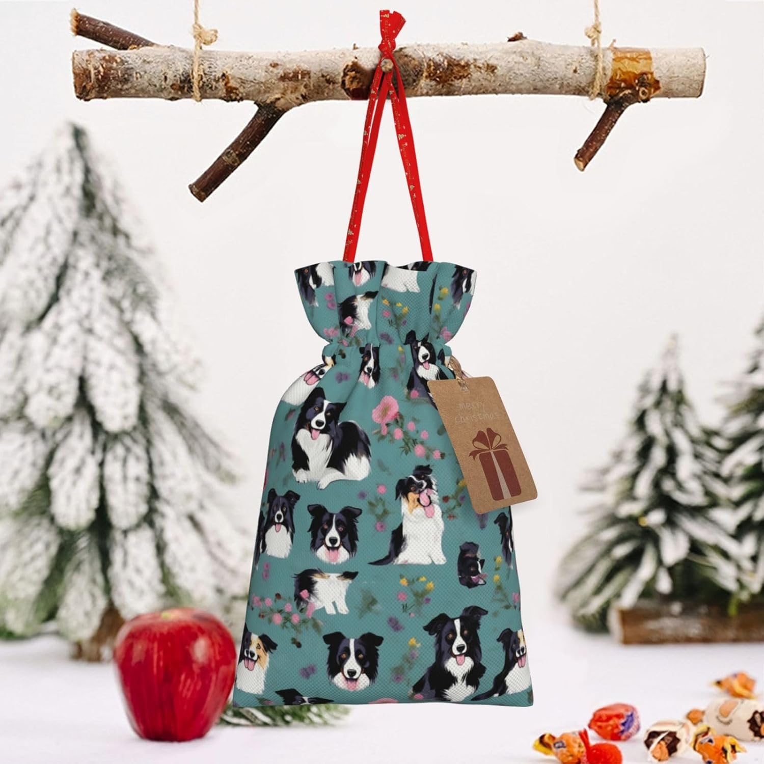 MyPiky Border Collie – Bolsas de regalo de Navidad con estampado floral, bolsas de regalo de 4.7 x 6.9 pulgadas, bolsa de almacenamiento pequeña