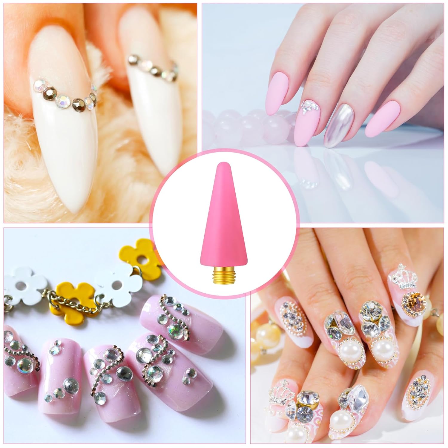 12 piezas de puntas de cabeza de repuesto de cera de diamantes de imitación, herramienta para puntear de uñas, para recoger gemas de uñas, lápiz de