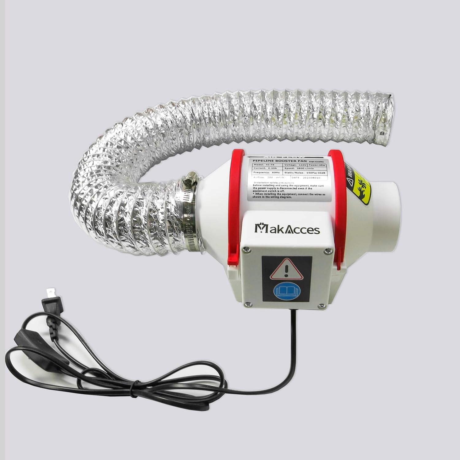 Potente ventilador de conducto de 3 pulgadas con tubo de 1.5M, motor de cobre, flujo de aire mejorado, bajo nivel de ruido para extracción eficiente