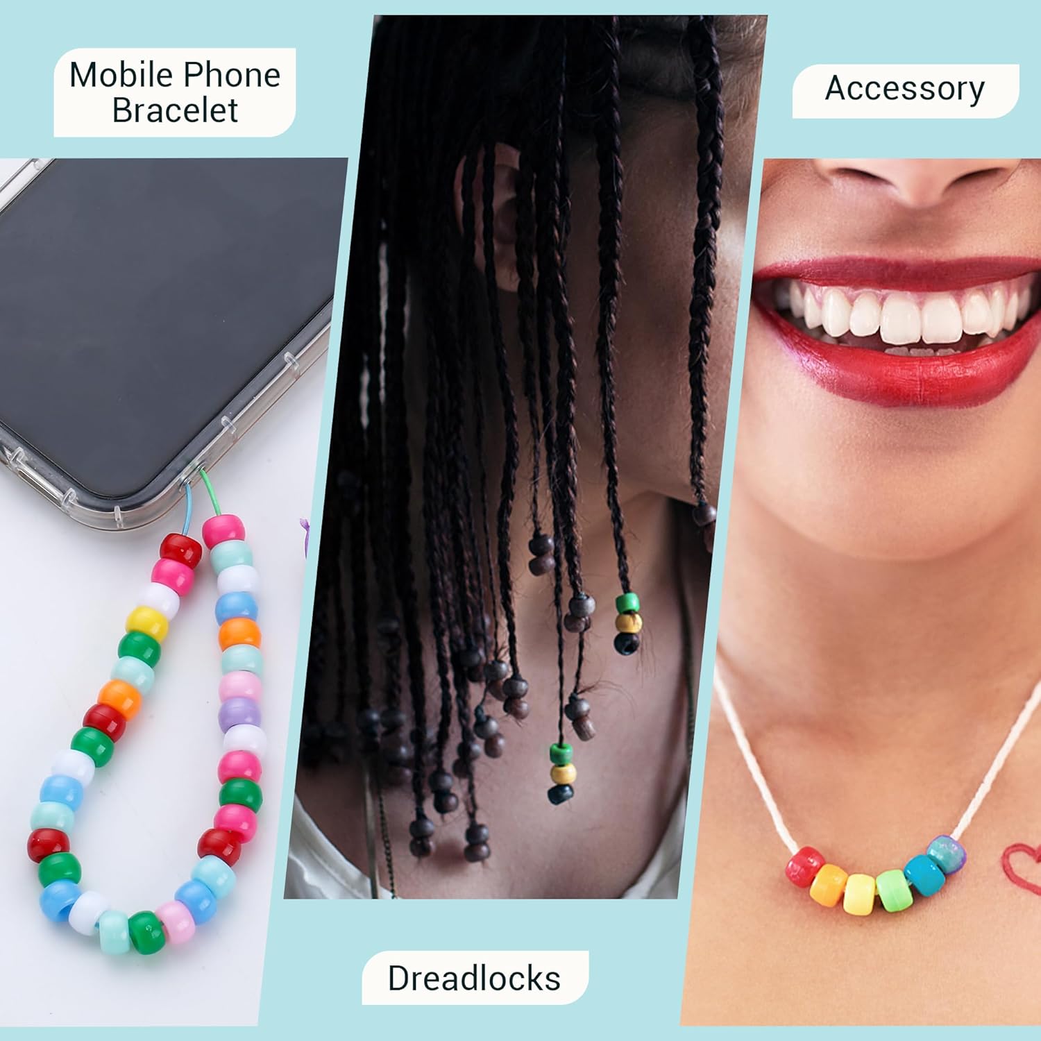 SWEETQIAO 2 bolsas de cuentas de plástico para hacer pulseras, coloridas cuentas Kandi para trenzar el cabello, juego de cuentas de arco iris a