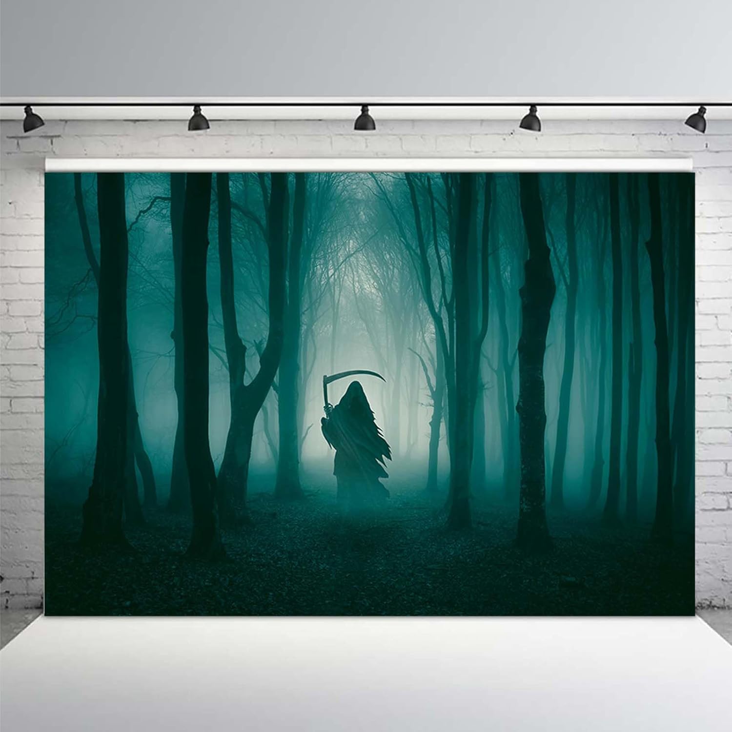 MEHOFOND Telón de fondo de Halloween de bosque oscuro brumoso de 7 x 5 pies para fotografía, fondo misterioso de bosque sombrío para retrato, bruja