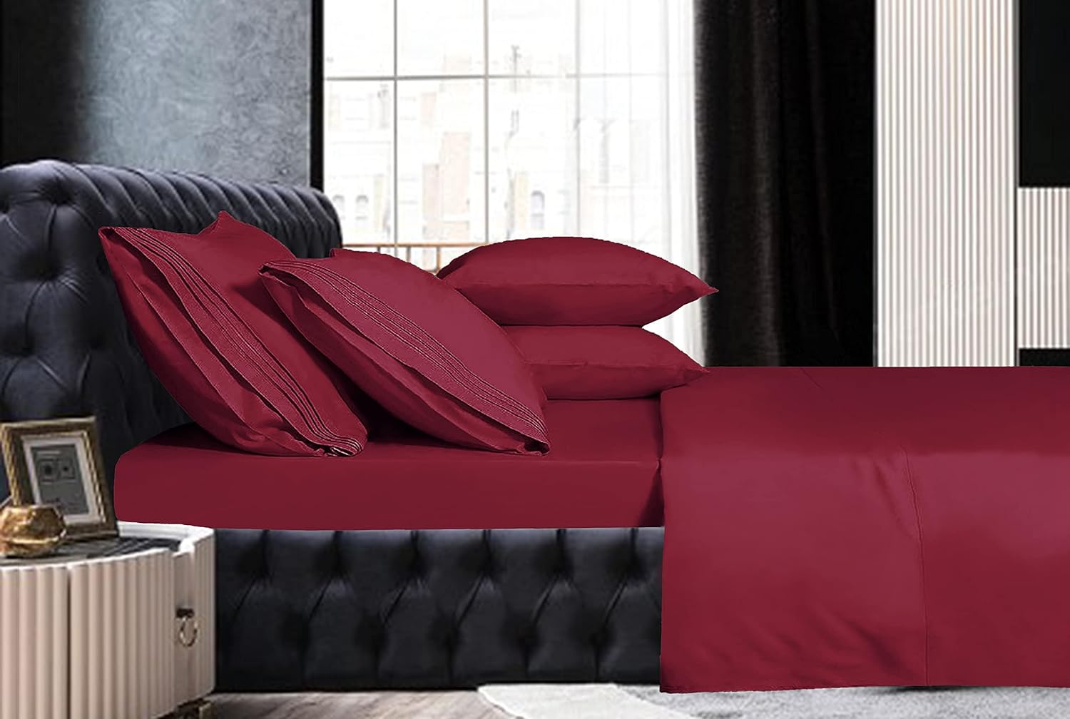 Mocassi Juego de sábanas tamaño Queen, sábanas y fundas de almohada de lujo para hotel de 1800 Premier, sábanas ultrasuaves, transpirables y