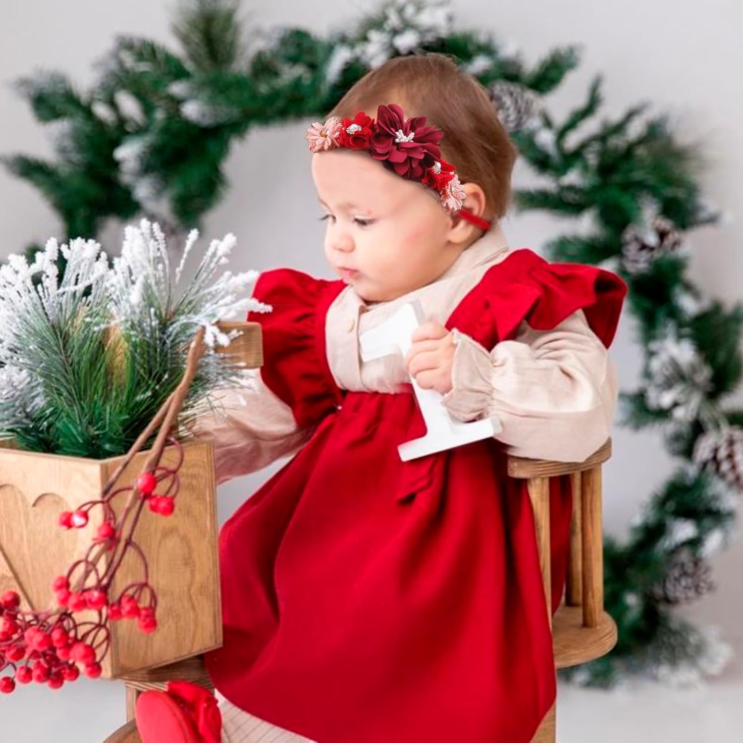 BFNAAgirl Diadema elástica de nailon con diseño floral de Navidad para bebé, 3 piezas, accesorios para el cabello, regalo para niñas (Navidad-01)
