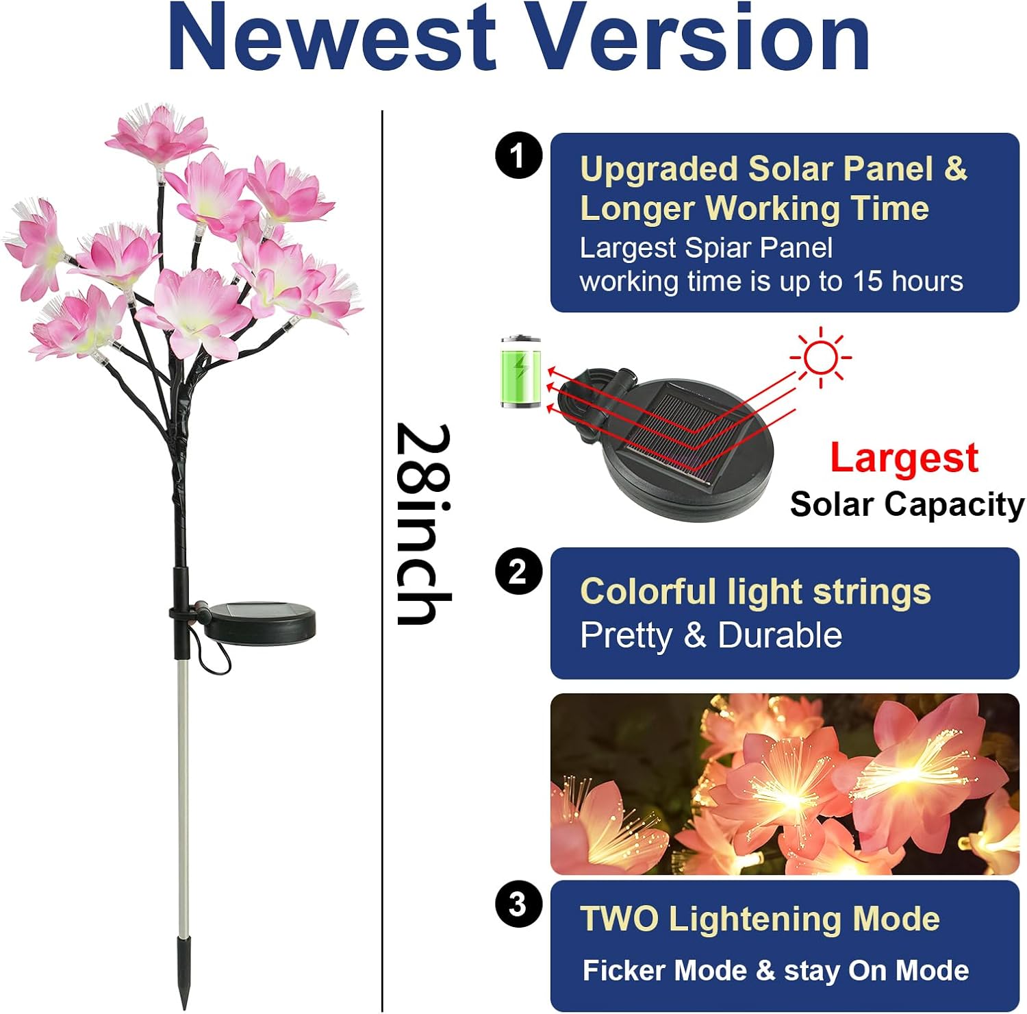 Luces solares para jardín al aire libre, paquete de 4 unidades, 12 luces LED impermeables para decoración de árbol de paisaje delantero, césped,