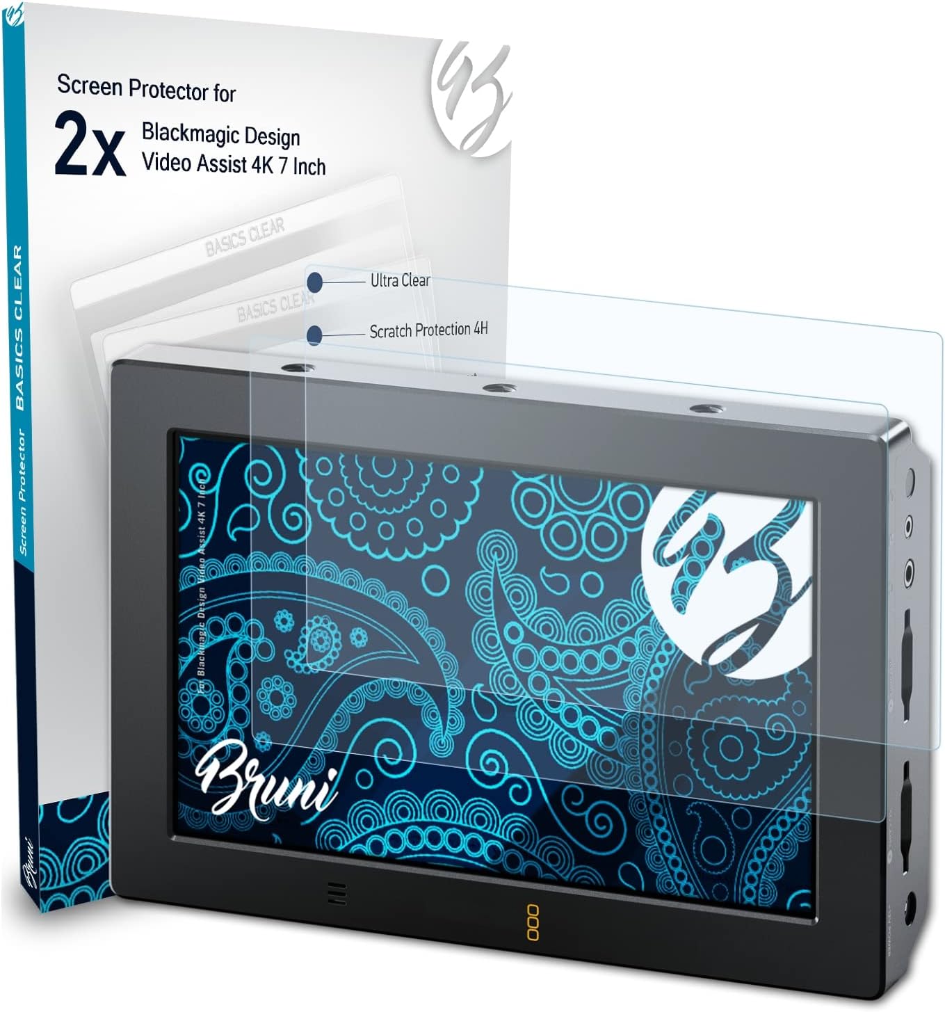 Bruni Protector de pantalla compatible con Blackmagic Design Video Assist 4K 7 pulgadas, película protectora transparente (2X)