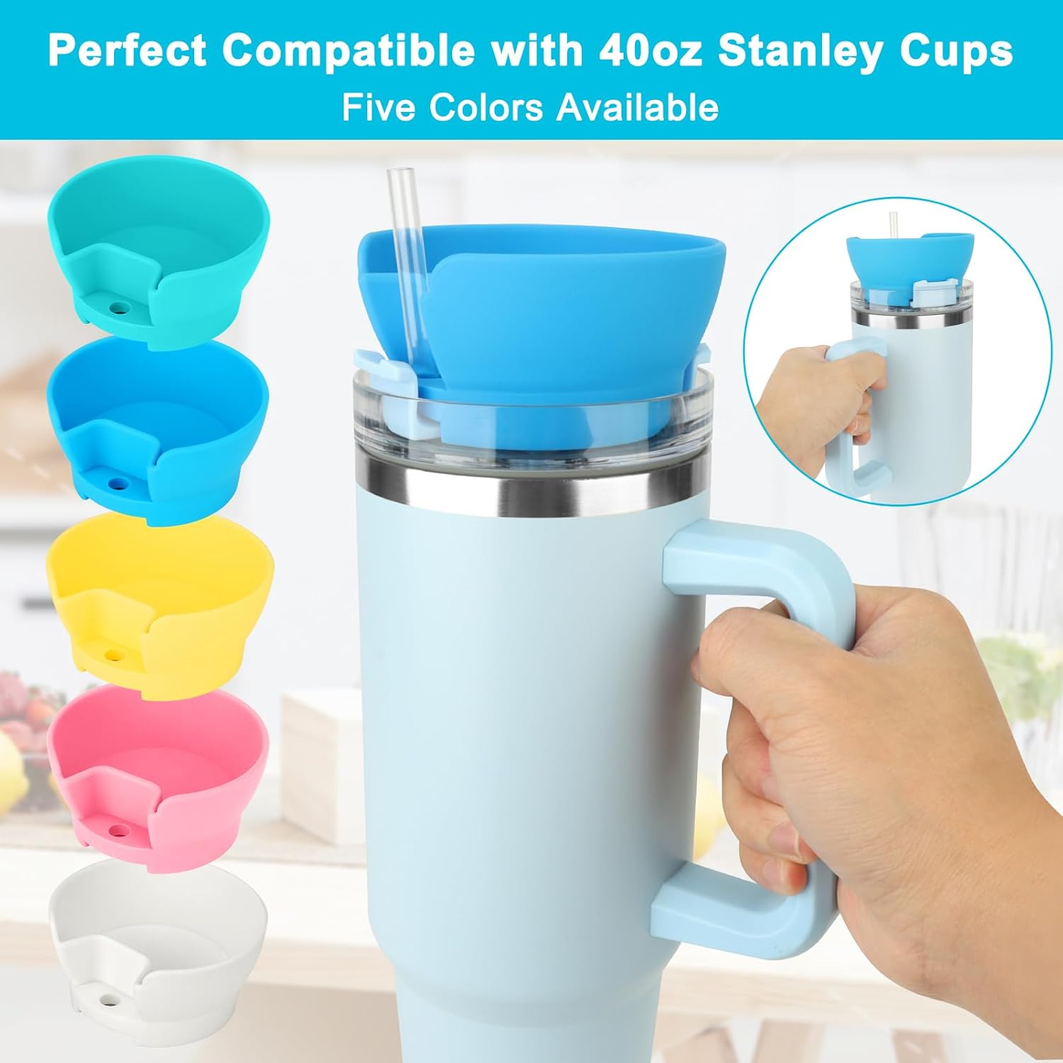 Stanley – Tazón de aperitivos para vaso Stanley de 40 onzas con asa, bandeja de aperitivos con agujero para popote para vaso Stanley, soporte para