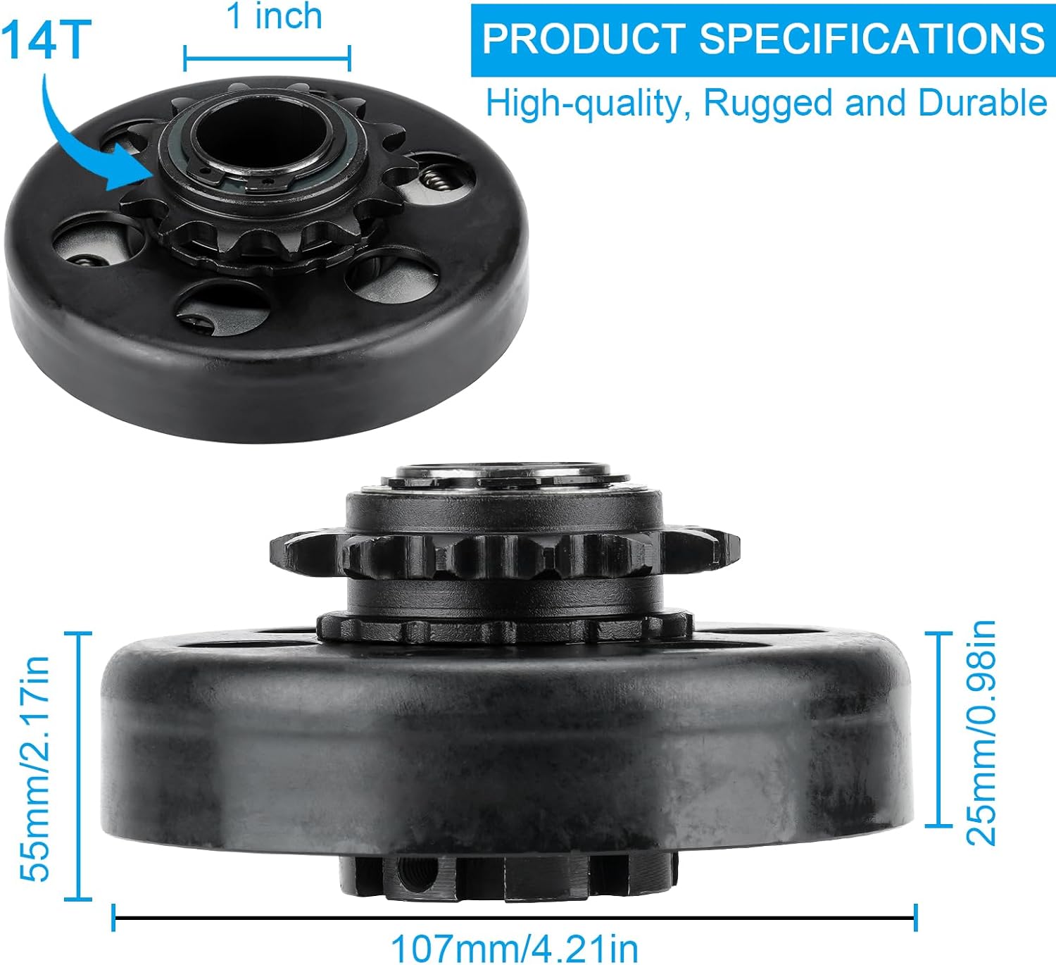 YOUXMOTO Embrague Go Kart de 1 pulgada de diámetro de 14 dientes con depredador de cadena #4041420 212 embrague centrífugo 14T para Go Kart Minibike