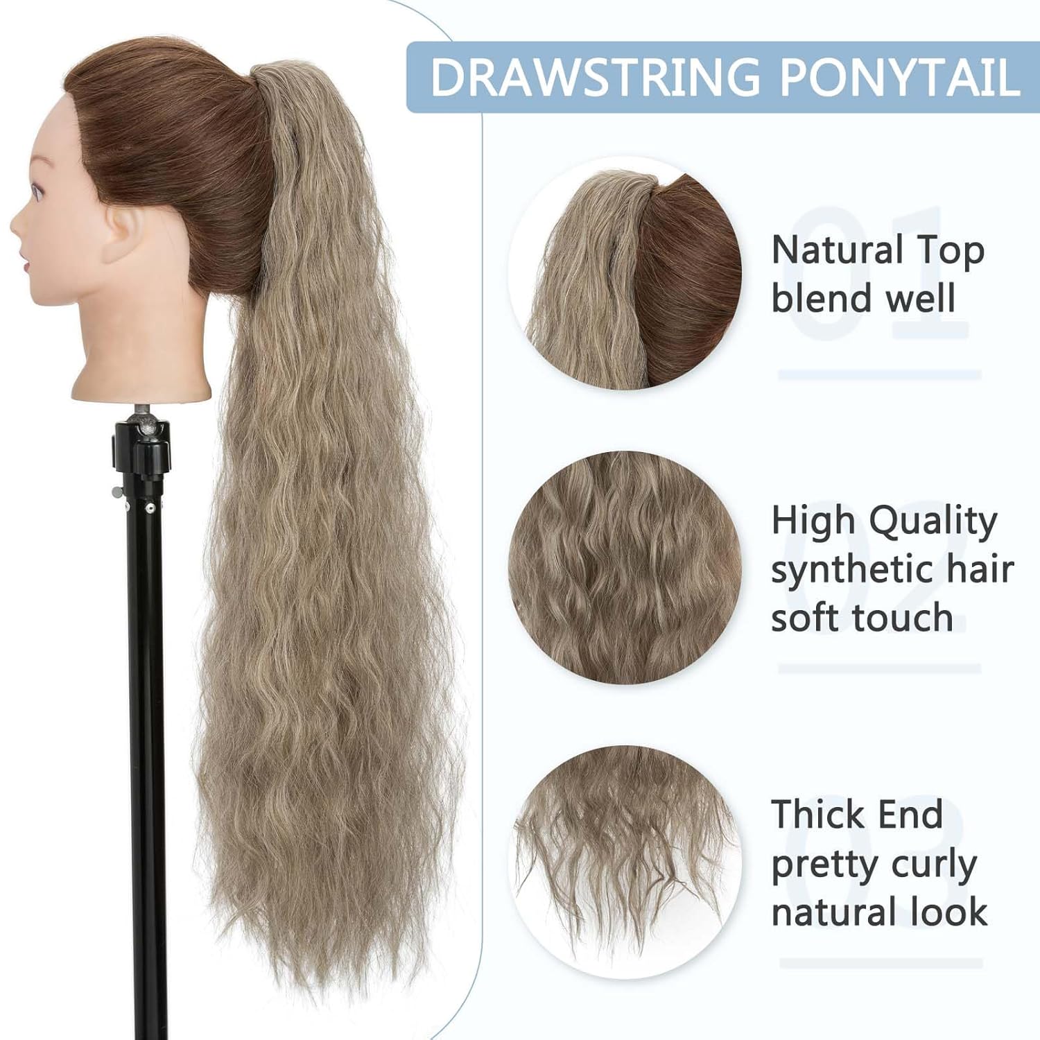 Cola de caballo rizada con cordón para mujer, de 32 pulgadas de largo, sintético, natural, ondulado, con clip, extensiones de cabello esponjoso,
