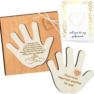 Set de regalo de 2 piezas con diseño de palma, incluye rompecabezas de propuesta de padrino de madera y tarjeta de solicitud para regalos de Set de regalo de 2 piezas con diseño de palma, incluye rompecabezas de propuesta de padrino de madera y tarjeta de solicitud para regalos de