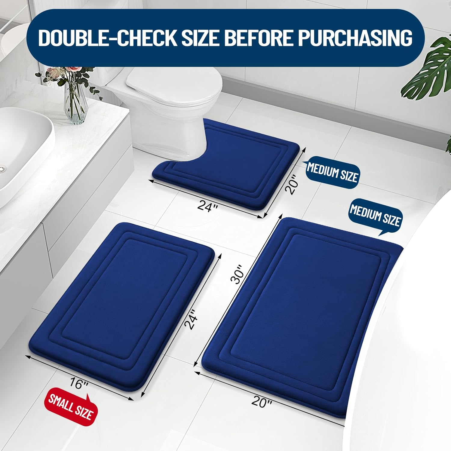 Grandaily Alfombra de baño de espuma viscoelástica de 24 x 16 pulgadas, ultrasuave, antideslizante y absorbente, lavable a máquina, cómoda alfombra