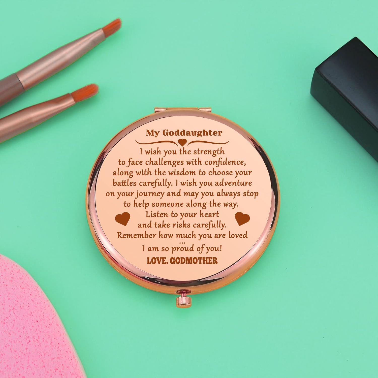 Regalos de ahijada de madrina, Dios e hija, regalos para niñas, espejo de maquillaje compacto, regalos de bautismo para mujeres, regalos de