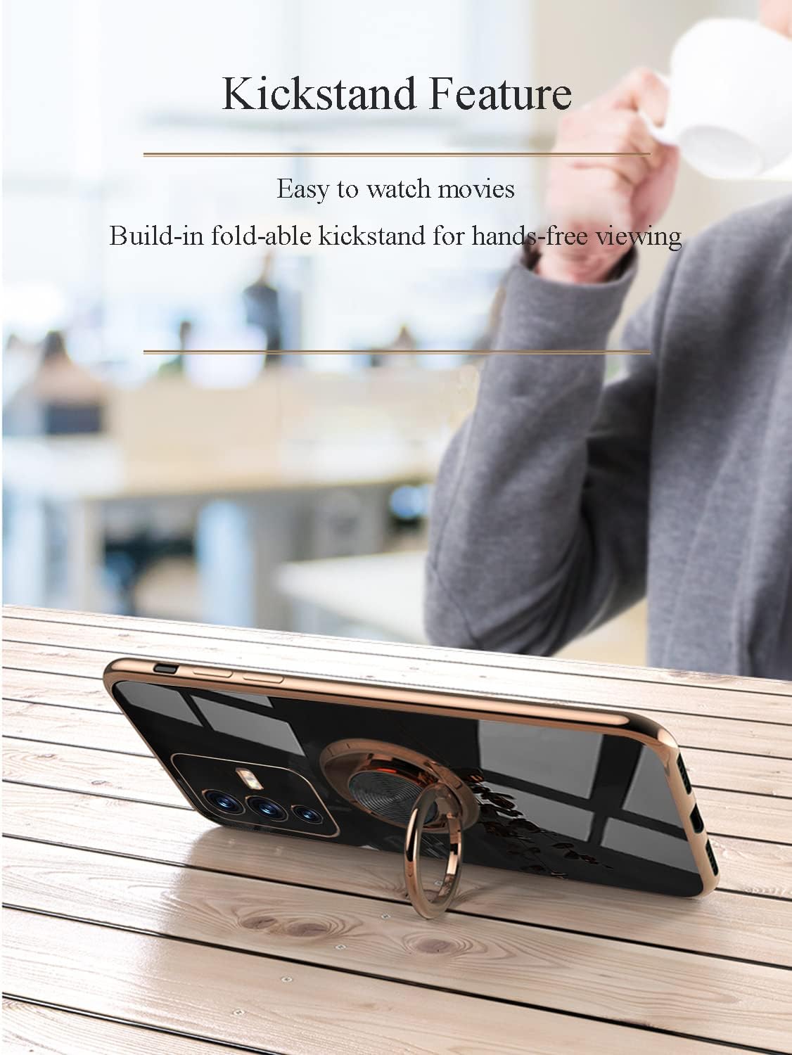 Yarxiawin Funda compatible con Vivo V23 con soporte de anillo, Vivo V23 para Vivo S12, funda negra antihuellas y protección de 360 grados a prueba