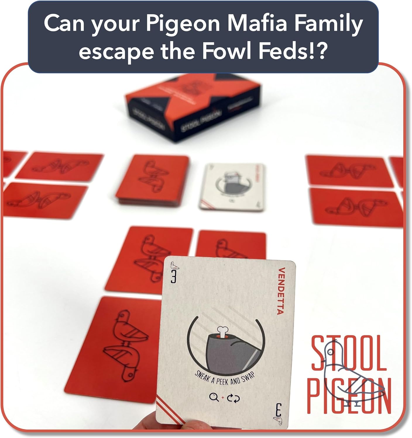 Stool Pigeon – Juego de cartas de mafia táctica rápida que jugarás durante horas. Fácil de enseñar, divertido para todos, a partir de 8 años, 2-6