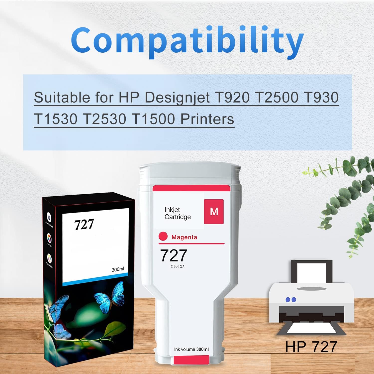 Compatible con HP 727 Magenta 300ML Cartucho de tinta remanufacturado de repuesto para HP 727 para HP 727 para HP 727M para impresoras HP DesignJet