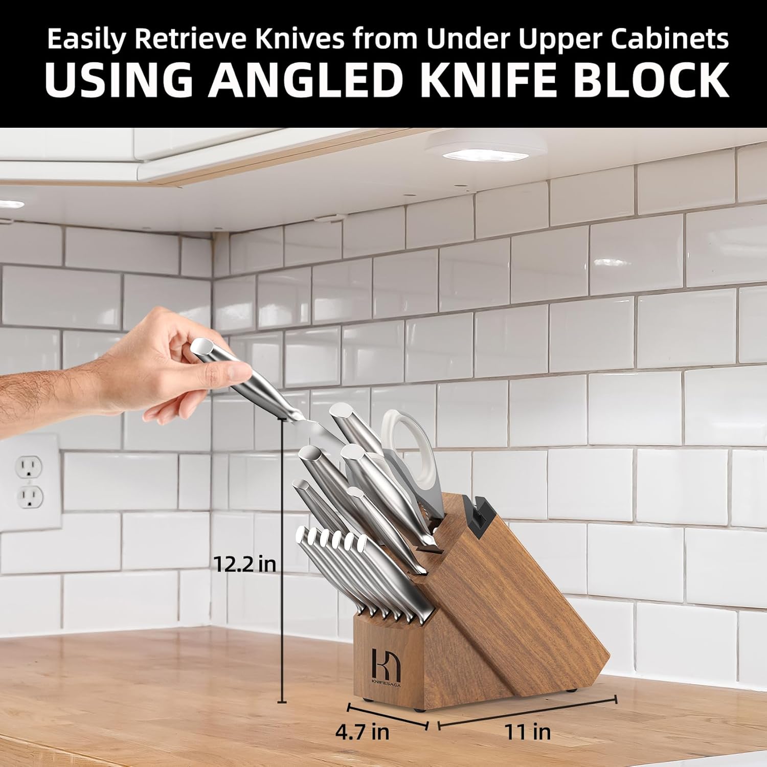 KnifeSaga – Juego de cuchillos de cocina de 14 piezas de acero inoxidable japonés de alto carbono con afilador integrado, juego de cuchillos de chef