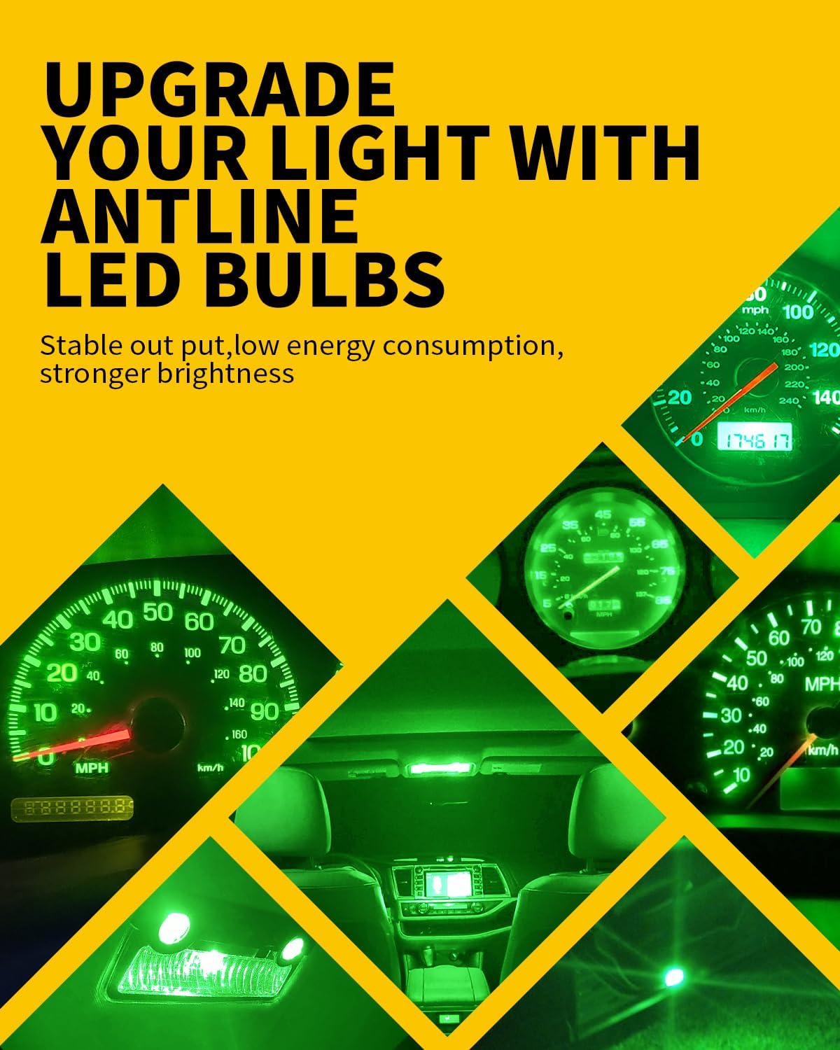 T5 37 74 73 2723 2721 194 T10 168 2825 W5W Bombilla LED verde, superbrillante PC74 PC37 PC168 PC194 PC161 Reemplazo LED para interior cúpula mapa