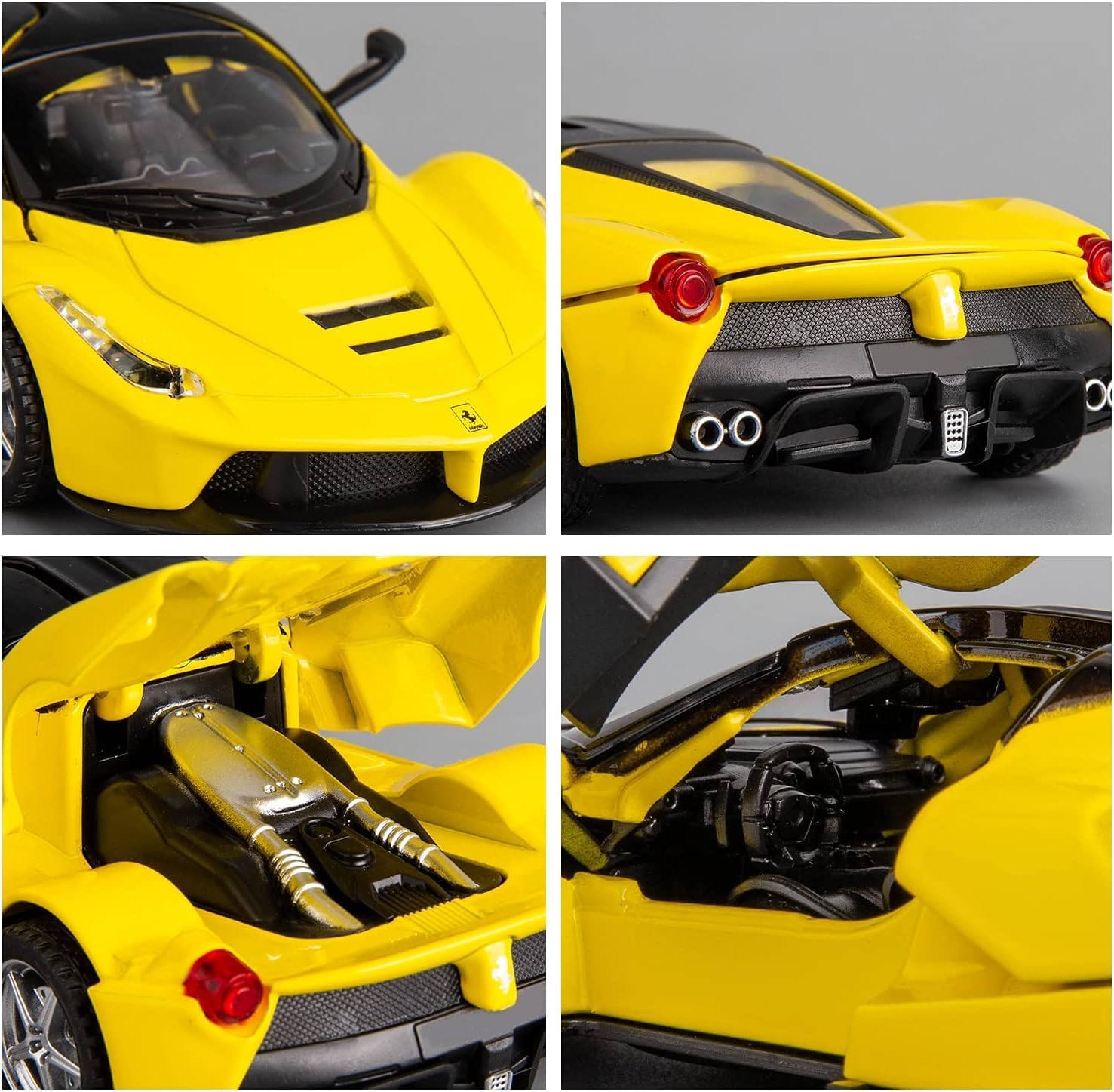 BDTCTK Compatible con el modelo de automóvil Ferrari 132 con sonido y luz para niños y niñas, juguete para puerta de cuerpo de metal, color amarillo