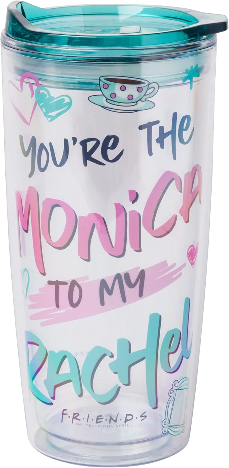 Silver Buffalo Friends You’re the Monica to My Rachel Heart – Vaso de viaje de doble pared con tapa de cierre deslizante, 20 onzas