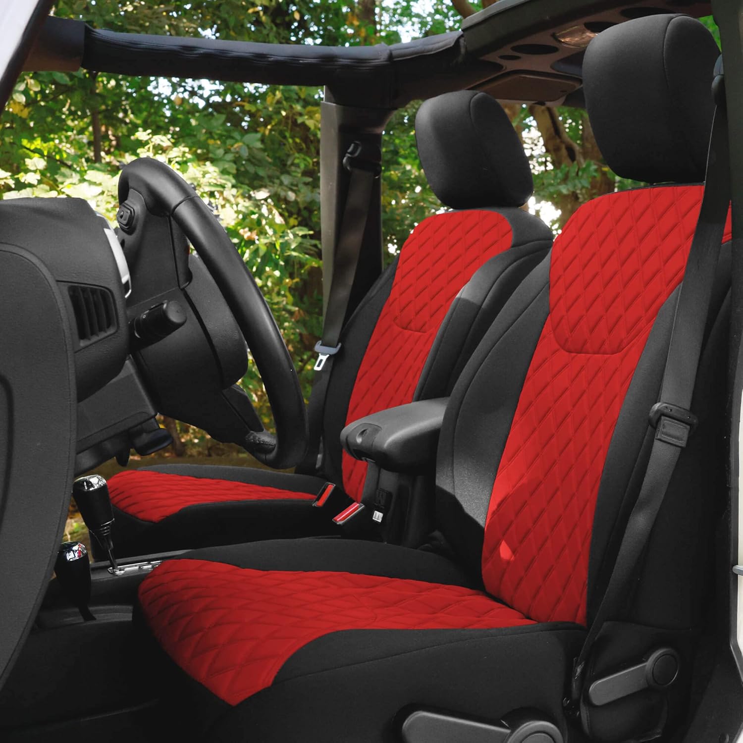 TLH Fundas de asiento de ajuste personalizado para Jeep Wrangler JK 4DR 2007-2018, fundas de asiento de automóvil de neopreno rojo, juego de fundas