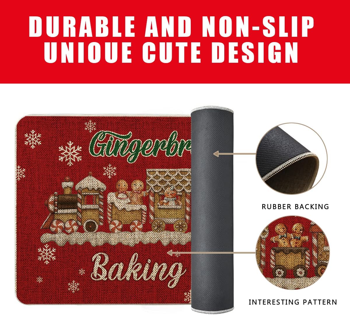 GAGEC Juego de 2 tapetes de cocina de Navidad, diseño de pan de jengibre, color rojo, con texto en inglés “Merry Christmas”, para decoración del