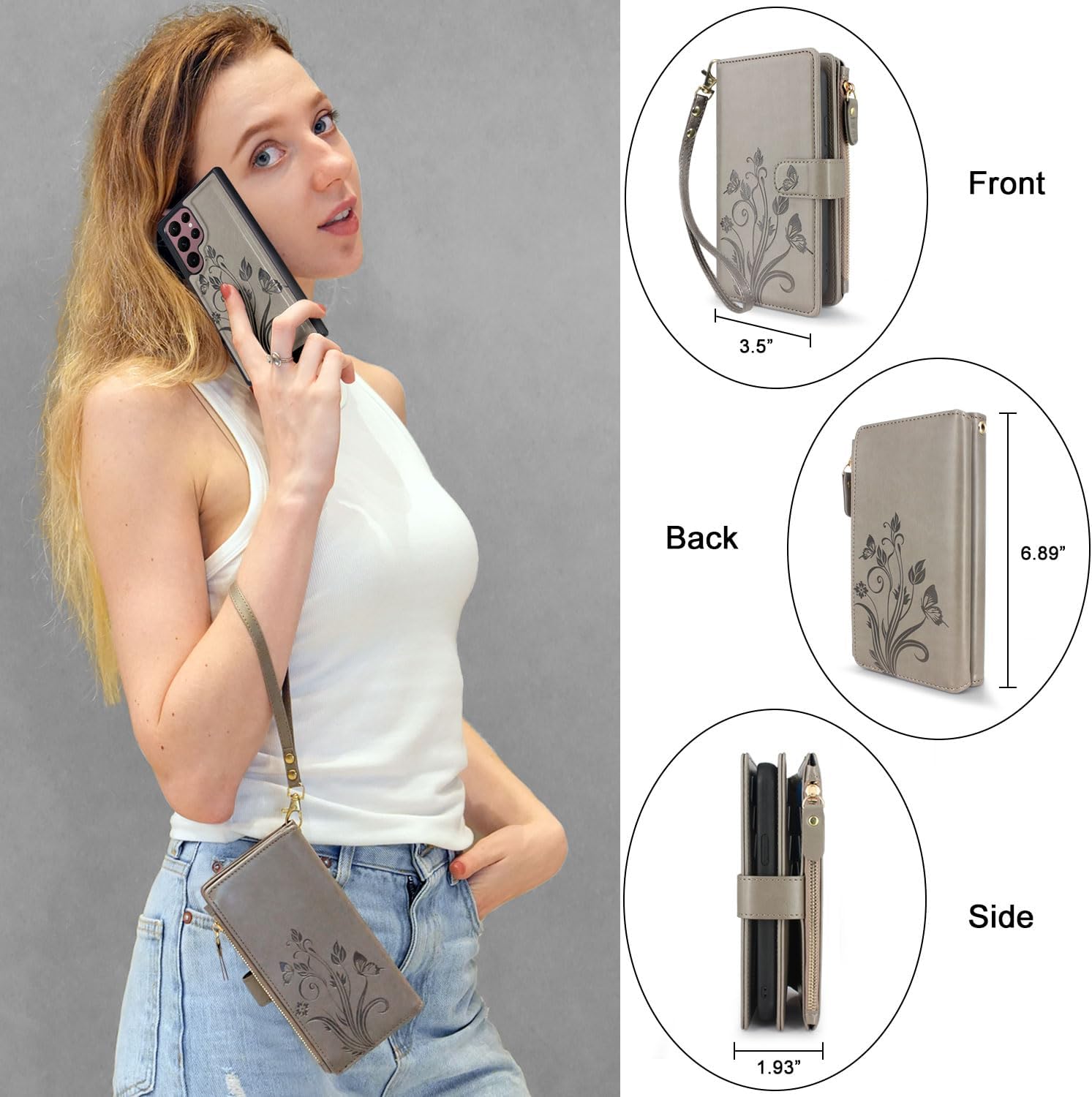 Lacass Funda para Samsung Galaxy S22 Ultra 12 ranuras para tarjetas Soporte para dinero en efectivo para tarjetas de identificación, bolsillo con