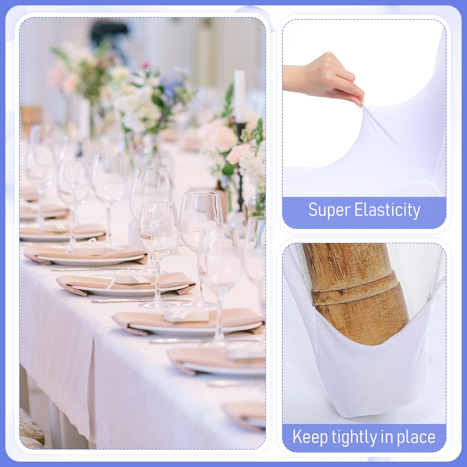 150 fundas blancas para sillas de banquete, de poliéster, parte delantera plana, de elastano, elástica, protector elástico para silla, para bodas,