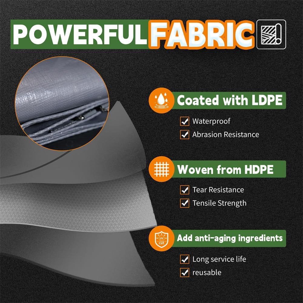 RAINDEWAY Tarps – Lona resistente al agua de 4 x 5 pies -14 mils súper resistente con anillos de metal y esquinas y bordes reforzados, resistente a