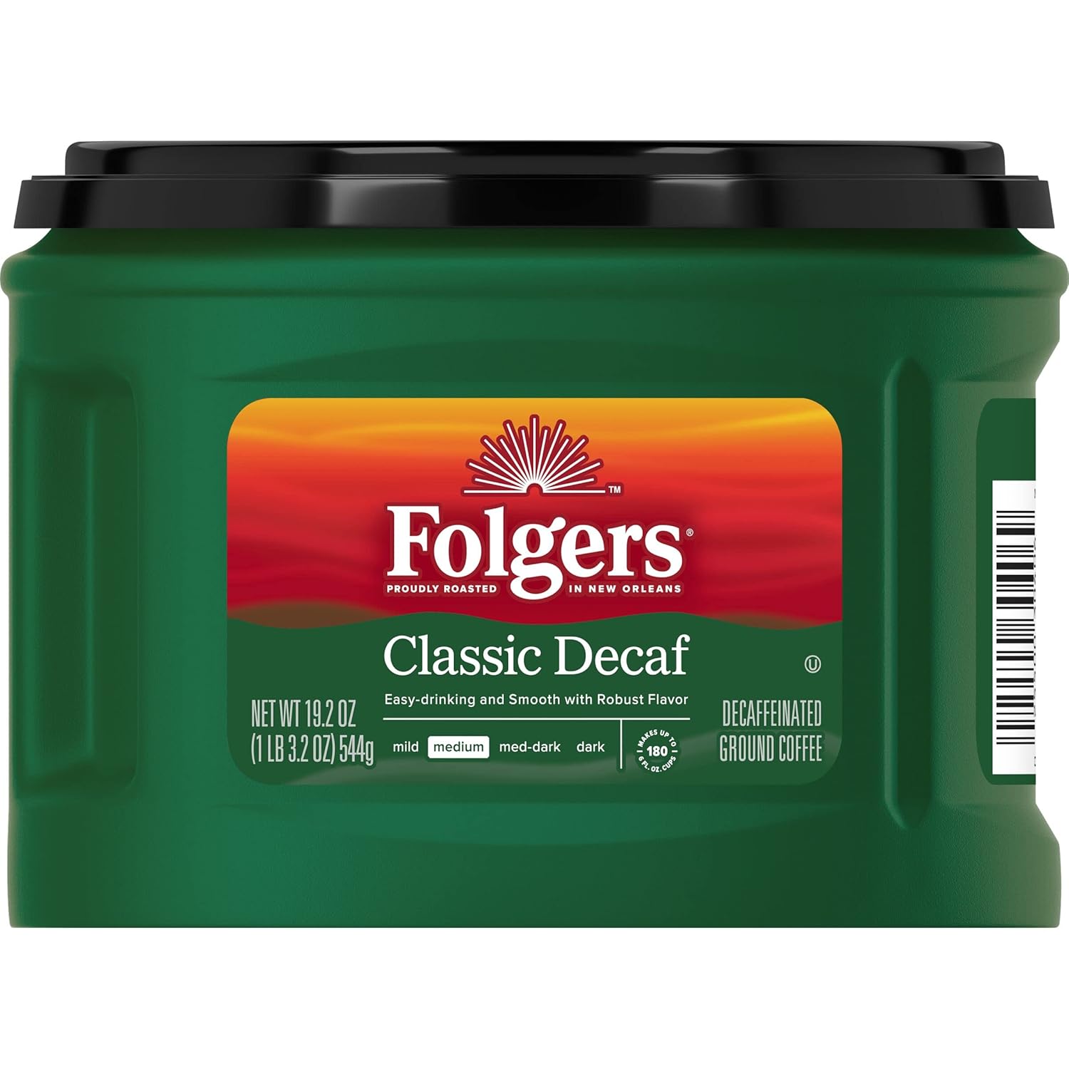 Folgers Café descafeinado, café molido, tostado medio clásico, recipiente de 19.2 onzas