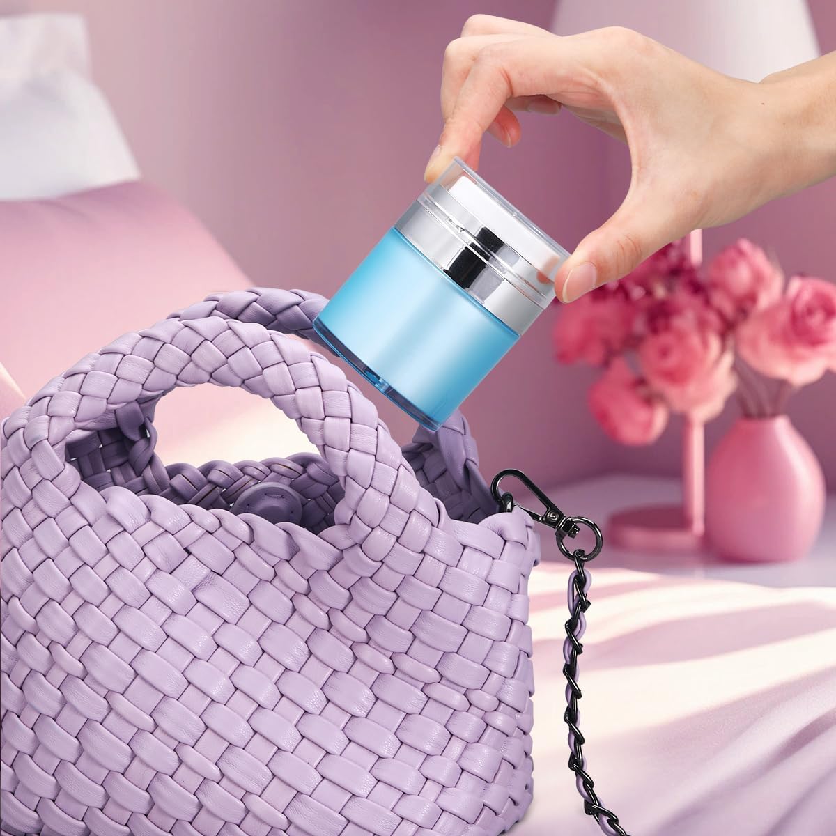 Paquete de 2 recipientes hidratantes de viaje, tarros de bomba sin aire de 1 oz, recipiente recargable para el cuidado de la piel facial, recipiente